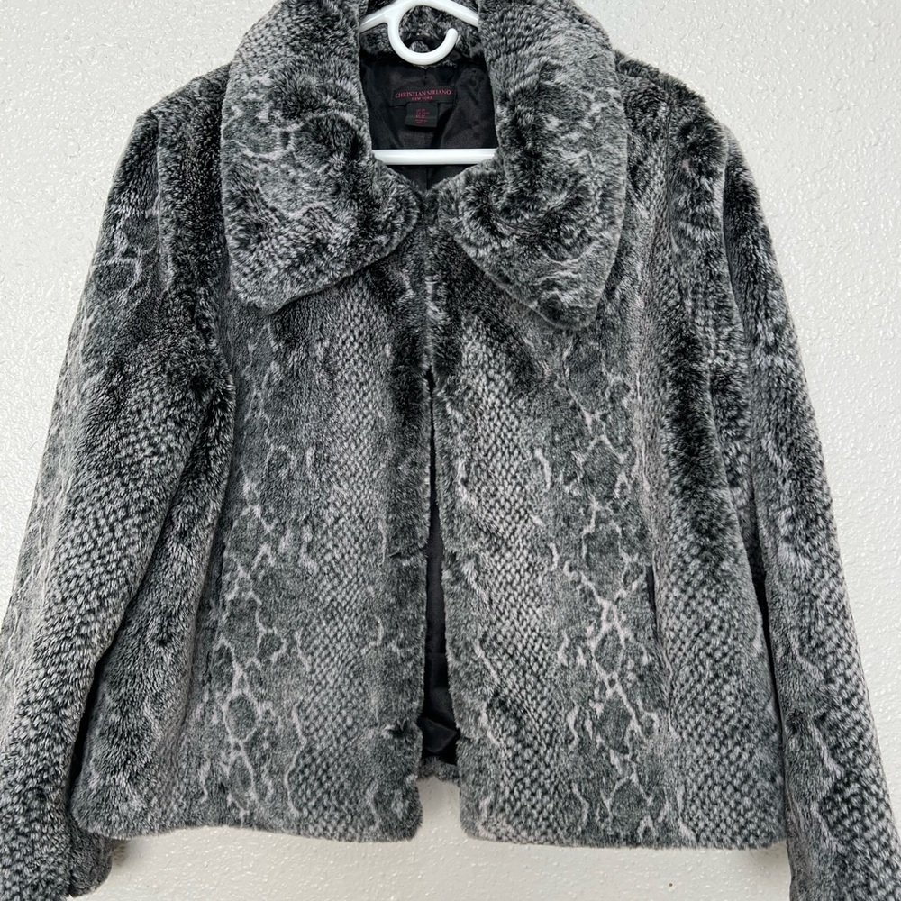 Christian Siriano Gray Textured Teddy Jacket